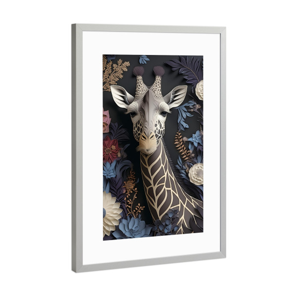 Poster mit Rahmen Silber "Giraffenportrait" artboxONE - Natur,Tiere - Portrait,Tier,Giraffe,Bunt,Natur