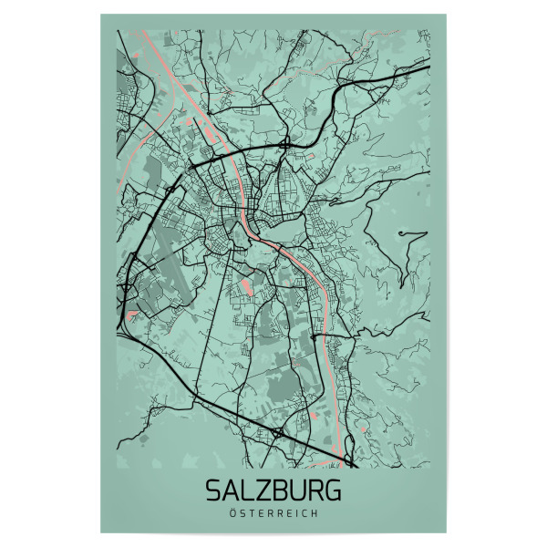 Poster "Stadt Map Salzburg" artboxONE - Städte / Weitere,Kartografie