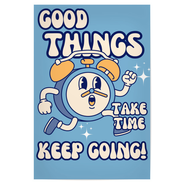 Poster "Cartoon clock" artboxONE - Sport / Motivation - Clock,Retro,Inspiration,Motivation,Carry on,Cartoon,Vintage art,Clock art,Cartoon art