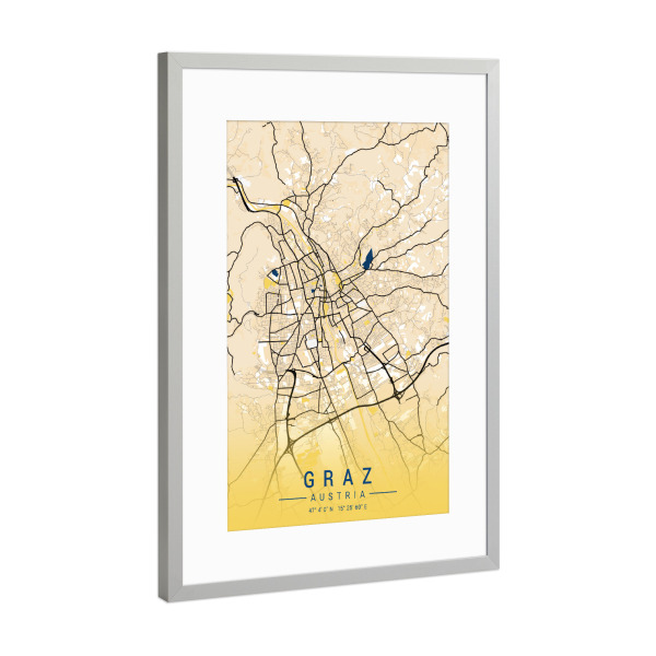Poster mit Rahmen Silber "City von Graz Österreich" artboxONE - Städte / Weitere,Kartografie