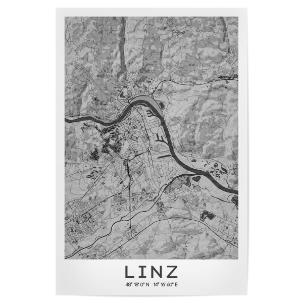 Poster 30x20 cm "Linz Bleistift Map" artboxONE - Städte / Weitere,Kartografie