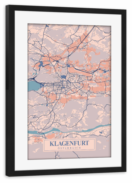 Poster mit Rahmen schwarz "Klagenfurt Stadt Map" artboxONE - Städte / Weitere,Kartografie