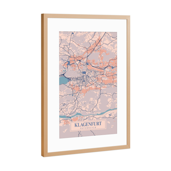 Poster mit Rahmen Kupfer "Klagenfurt Stadt Map" artboxONE - Städte / Weitere,Kartografie