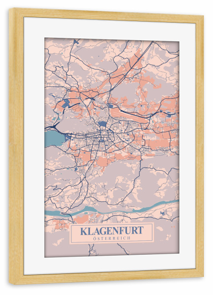 Poster mit Rahmen kiefer "Klagenfurt Stadt Map" artboxONE - Städte / Weitere,Kartografie