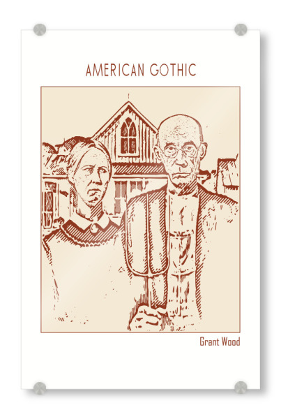 Acrylglasbild "American Gothic (Line Art)" artboxONE - Abstrakt,Menschen - Gliederung,Minimalistisch,Skizze,Monochromatisch,Illustration,Bleistift