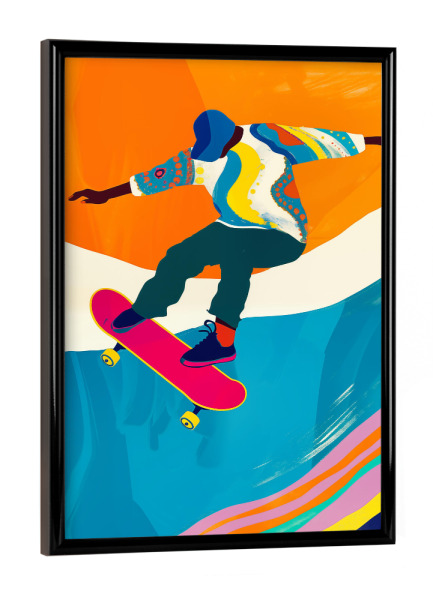 Poster mit schwarzem Rahmen "Venice Beach Skatepark | Neon" artboxONE - Reise,Für Kinder,Sport / Motivation