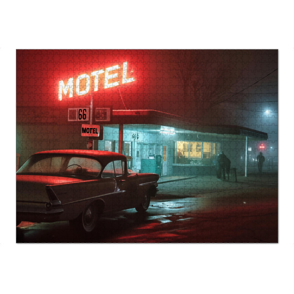 Puzzle Ravensburger "Motel Hopper im Nebel" artboxONE - Reise,Film,Automobile,Ultraviolet