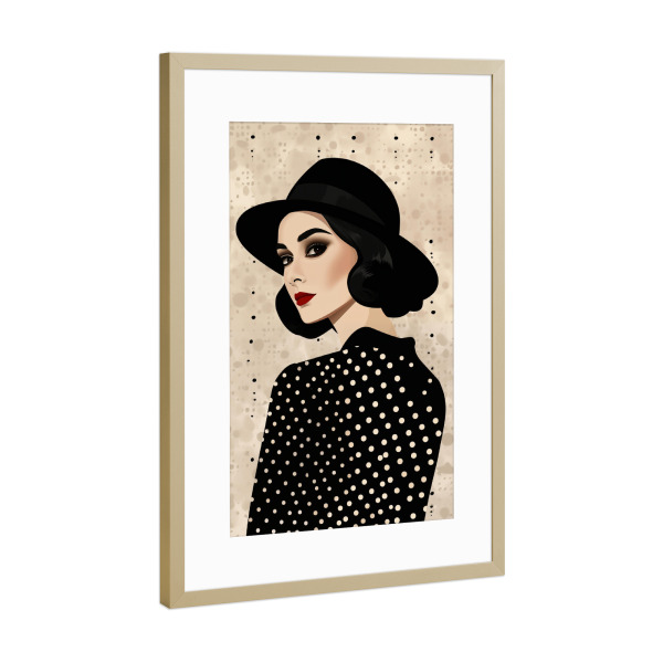 Poster mit Rahmen Gold "Boho Vintage Polka-Dot Frau" artboxONE - Schwarzweiß,Fashion,Für Mama