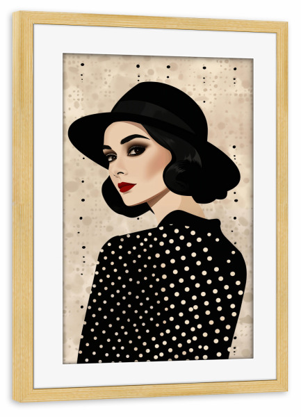 Poster mit Rahmen kiefer "Boho Vintage Polka-Dot Frau" artboxONE - Schwarzweiß,Fashion,Für Mama