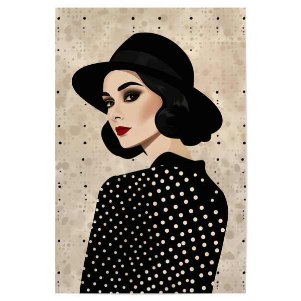 Poster 30x20 cm "Boho Vintage Polka-Dot Frau" artboxONE - Schwarzweiß,Fashion,Für Mama