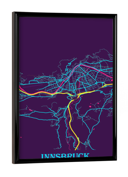 Poster mit schwarzem Rahmen "City Innsbruck Map" artboxONE - Städte / Weitere,Kartografie