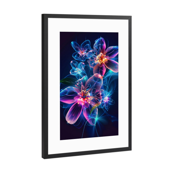 Poster mit Rahmen Schwarz (Metallic) "Blumen Neon C (matart)" artboxONE - Natur,Floral - Blumen,Natur,Neon,Modern,Kunst,Floral