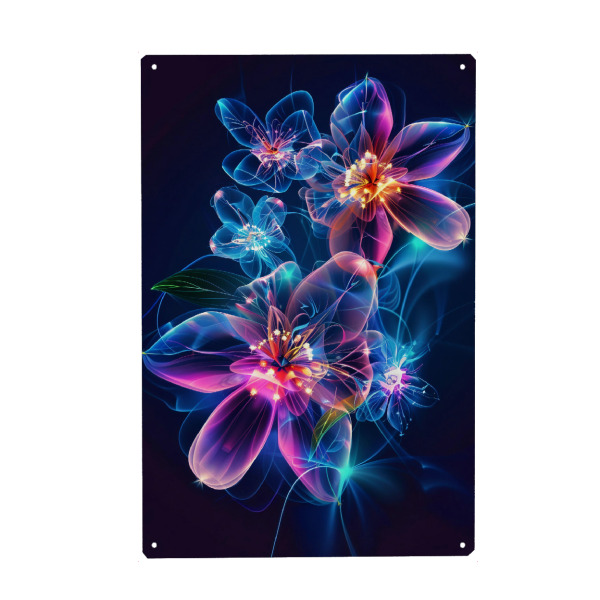 Metall Poster "Blumen Neon C (matart)" artboxONE - Natur,Floral - Blumen,Natur,Neon,Modern,Kunst,Floral - Blechschild