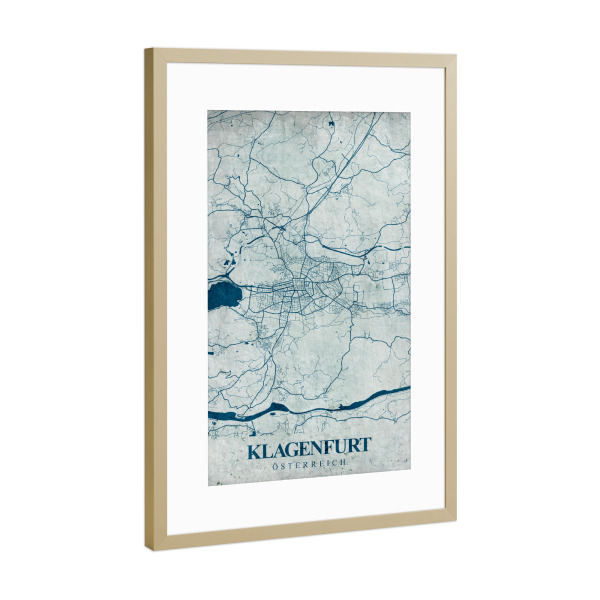 Poster mit Rahmen Gold "Vintage City Klagenfurt" artboxONE - Städte / Weitere,Kartografie