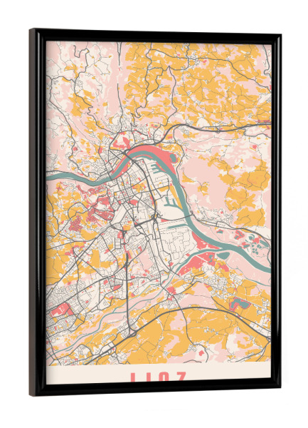 Poster mit schwarzem Rahmen "Linz Stadt" artboxONE - Städte / Weitere,Kartografie