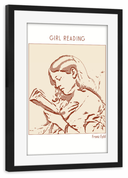 Poster mit Rahmen schwarz "Lesendes Mädchen" artboxONE - Abstrakt,Menschen - Gliederung,Minimalistisch,Skizze,Monochromatisch,Illustration,Bleistift
