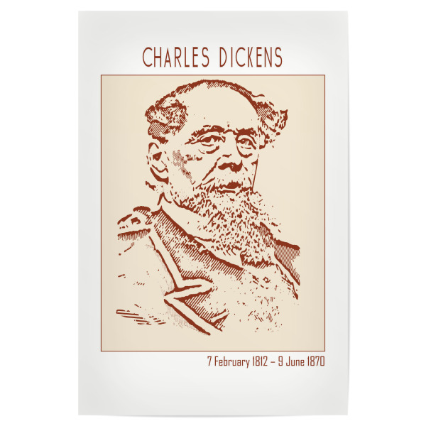 Poster 30x20 cm "Charles Dickens" artboxONE - Abstrakt,Menschen,Männer - Gliederung,Minimalistisch,Skizze,Monochromatisch,Illustration,Bleistift