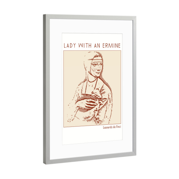 Poster mit Rahmen Silber "Dame mit Hermelin" artboxONE - Abstrakt,Menschen - Gliederung,Minimalistisch,Skizze,Monochromatisch,Illustration,Bleistift