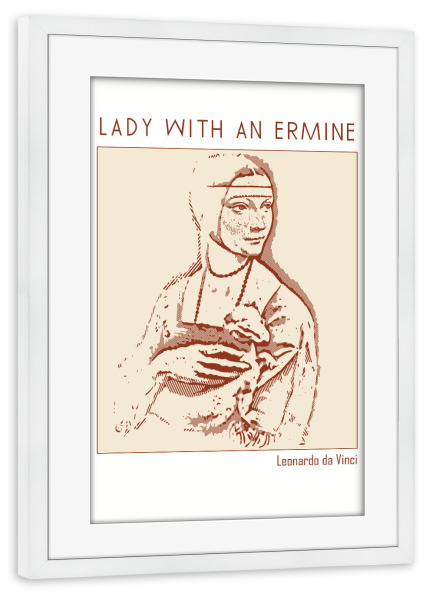 Poster mit Rahmen weiß "Dame mit Hermelin" artboxONE - Abstrakt,Menschen - Gliederung,Minimalistisch,Skizze,Monochromatisch,Illustration,Bleistift