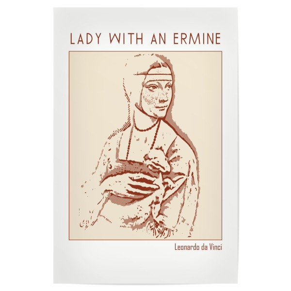 Poster 30x20 cm "Dame mit Hermelin" artboxONE - Abstrakt,Menschen - Gliederung,Minimalistisch,Skizze,Monochromatisch,Illustration,Bleistift