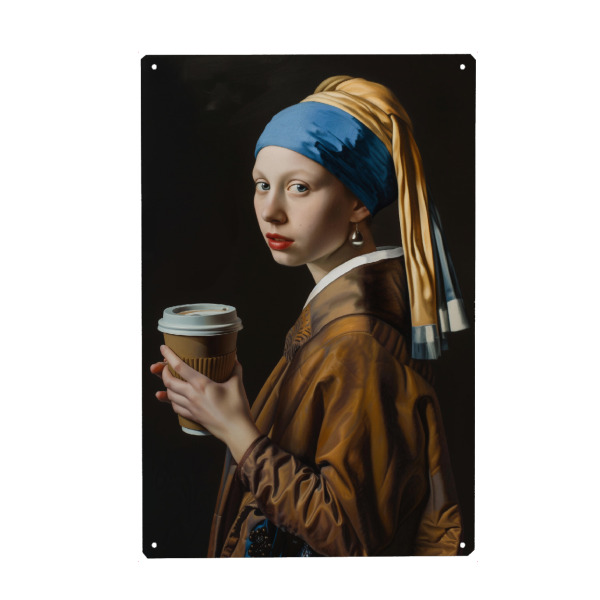 Holzbild "Kaffeepause mit Perlenohrring" artboxONE - Essen & Trinken,Für Mama,Lustig