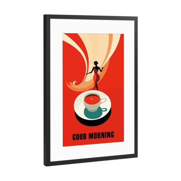 Poster mit Rahmen Schwarz (Metallic) "Guten Morgen - Kaffee ist fertig" artboxONE - Essen & Trinken,Abstrakt,Liebe,Für Papa