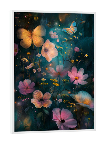 Poster mit weißem Rahmen "Blumenwiese A (matart)" artboxONE - Natur,Floral - Blumen,Wiese,Garten,Natur,Schmetterling,Modern,Kunst