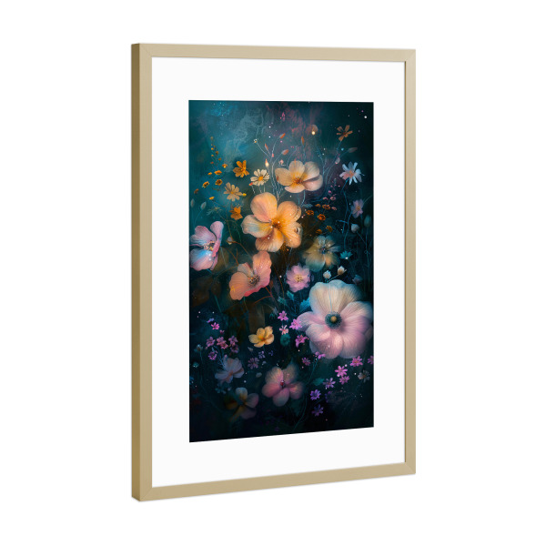 Poster mit Rahmen Gold "Blumenwiese E (matart)" artboxONE - Natur,Floral - Blumen,Wiese,Garten,Natur,Schmetterling,Modern,Kunst