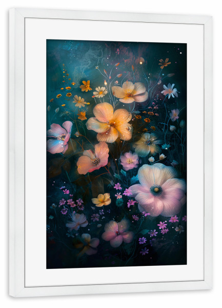 Poster mit Rahmen weiß "Blumenwiese E (matart)" artboxONE - Natur,Floral - Blumen,Wiese,Garten,Natur,Schmetterling,Modern,Kunst