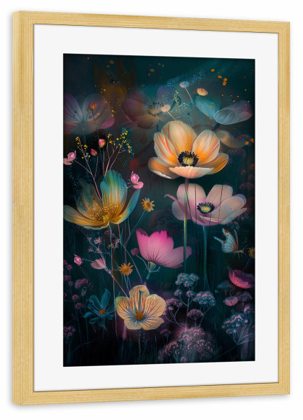 Poster mit Rahmen kiefer "Blumenwiese G (matart)" artboxONE - Natur,Floral - Blumen,Wiese,Garten,Natur,Schmetterling,Modern,Kunst