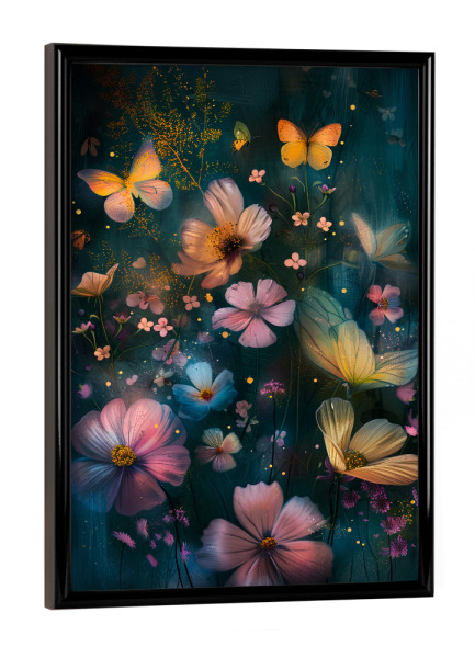 Poster mit schwarzem Rahmen "Blumenwiese H (matart)" artboxONE - Natur,Floral - Blumen,Wiese,Garten,Natur,Schmetterling,Modern,Kunst