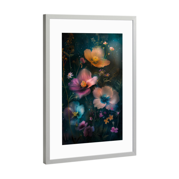 Poster mit Rahmen Silber "Blumenwiese J (matart)" artboxONE - Natur,Floral - Blumen,Wiese,Garten,Natur,Schmetterling,Modern,Kunst