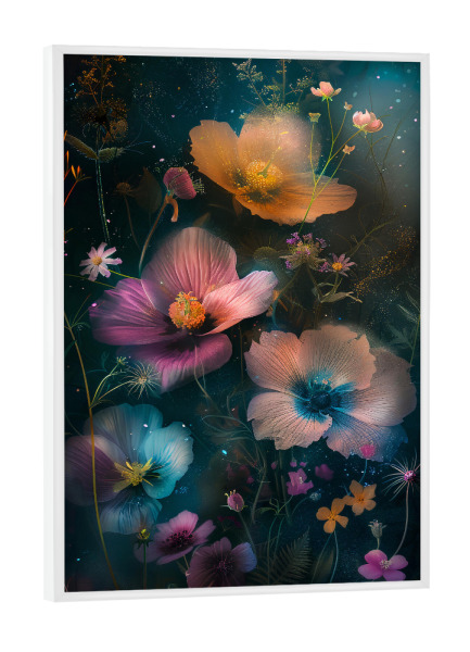 Poster mit weißem Rahmen "Blumenwiese J (matart)" artboxONE - Natur,Floral - Blumen,Wiese,Garten,Natur,Schmetterling,Modern,Kunst