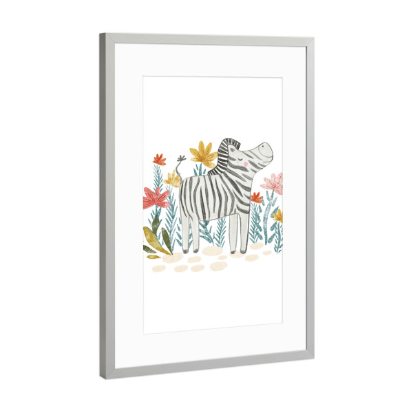 Poster mit Rahmen Silber "Zebra and floral" artboxONE - Floral,Für Kinder,Tiere