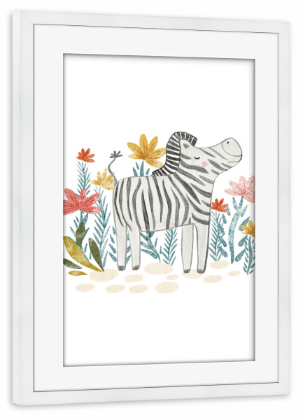 Poster mit Rahmen weiß "Zebra and floral" artboxONE - Floral,Für Kinder,Tiere