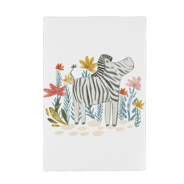 Metall Poster "Zebra and floral" artboxONE - Floral,Für Kinder,Tiere