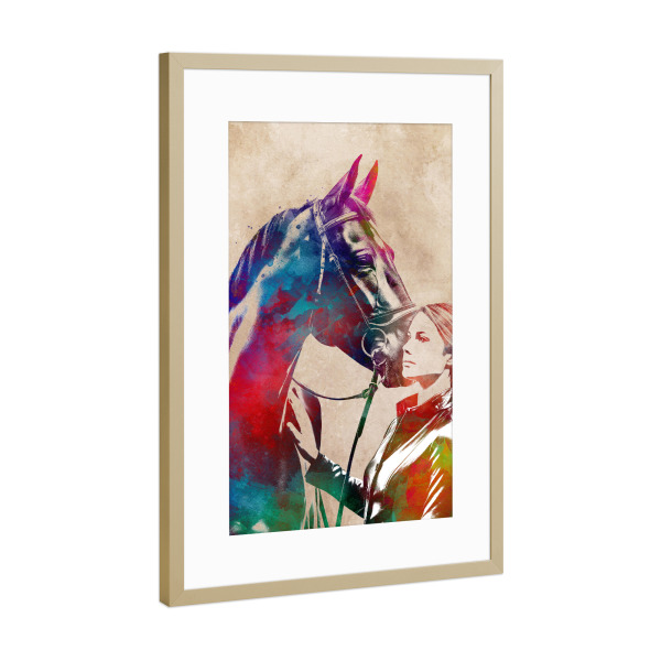 Poster mit Rahmen Gold "Reitsportkunst I" artboxONE - Sport,Sport / Sommerspiele - Pferd,Reiten,Reiter,Sport
