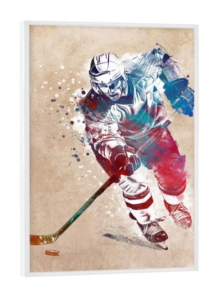 Poster mit weißem Rahmen "Hockeyspieler Sportkunst D" artboxONE - Sport,Sport / Motivation - Hockey,Spieler,Spiel,Sport,Grafik