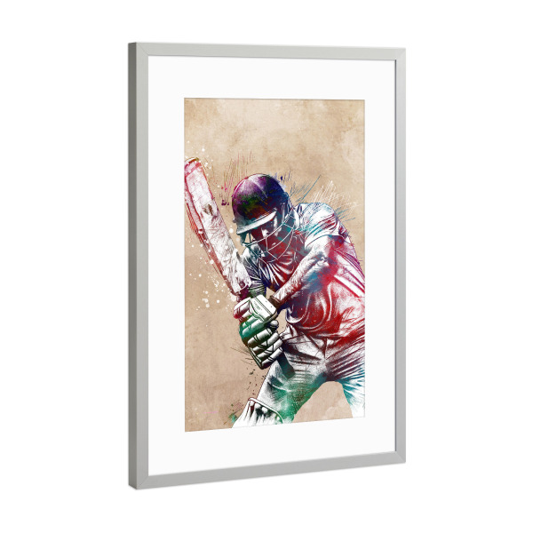 Poster mit Rahmen Silber "Cricket-Sportkunst B" artboxONE - Sport,Sport / Motivation - Cricket,Sport,Sport,Spieler,Spiel