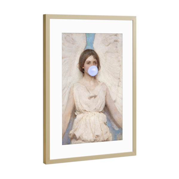 Poster mit Rahmen Gold "Kaugummi-Engel" artboxONE - Menschen - Engel,Kaugummi,Teenager-dekor,Wohnheim-dekor,Lila