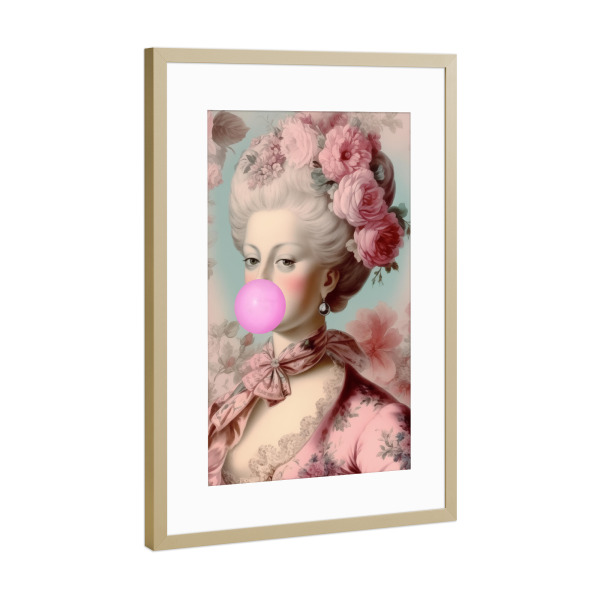 Poster mit Rahmen Gold "Blumen-Marie-Antoinette" artboxONE - Floral,Menschen - Marie-antoinette,Königin,Rosa,Kaugummi,Blumen