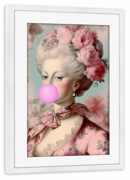 Poster mit Rahmen weiß "Blumen-Marie-Antoinette" artboxONE - Floral,Menschen - Marie-antoinette,Königin,Rosa,Kaugummi,Blumen