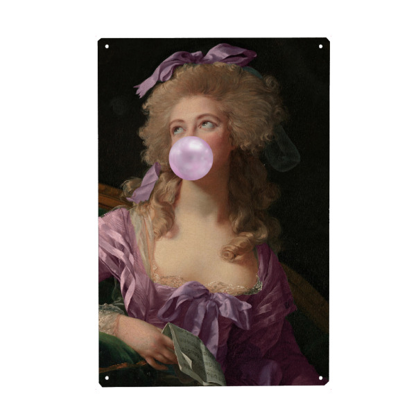 Holzbild "Lavendelfrau" artboxONE - Menschen,Lustig - Frau,Dame,Herzogin,Kaugummi,Rosa,Lila,Lustig