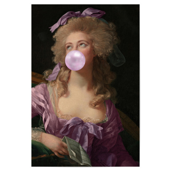 Poster "Lavendelfrau" artboxONE - Menschen,Lustig - Frau,Dame,Herzogin,Kaugummi,Rosa,Lila,Lustig