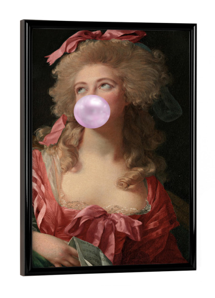 Poster mit schwarzem Rahmen "Purpurrote Frau" artboxONE - Menschen - Frau,Kaugummi,Rot,Kleid,Purpurrot,Dame,Herzogin