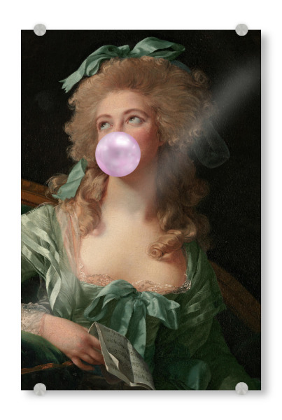 Acrylglasbild "Madame Green mit Kaugummi" artboxONE - Menschen - Rosa,Grün,Frau,Kaugummi