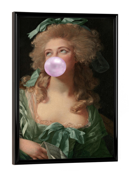 Poster mit schwarzem Rahmen "Madame Green mit Kaugummi" artboxONE - Menschen - Rosa,Grün,Frau,Kaugummi