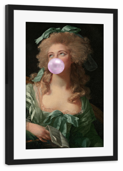 Poster mit Rahmen schwarz "Madame Green mit Kaugummi" artboxONE - Menschen - Rosa,Grün,Frau,Kaugummi