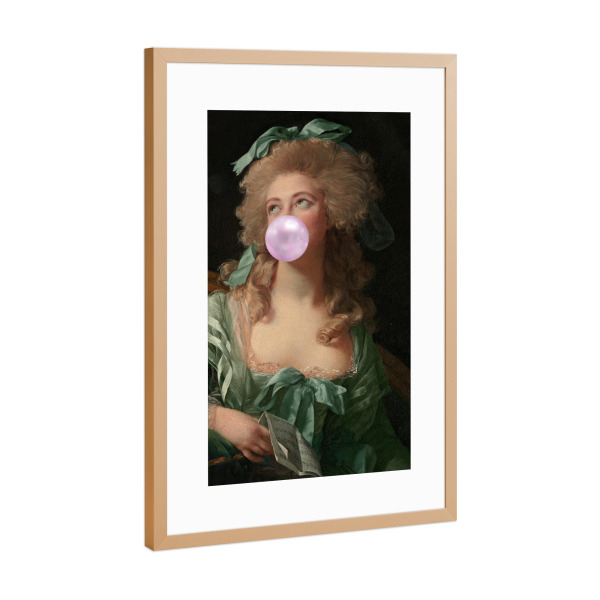 Poster mit Rahmen Kupfer "Madame Green mit Kaugummi" artboxONE - Menschen - Rosa,Grün,Frau,Kaugummi