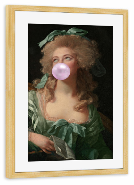 Poster mit Rahmen kiefer "Madame Green mit Kaugummi" artboxONE - Menschen - Rosa,Grün,Frau,Kaugummi